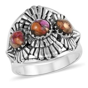 NWT Santa Fe Style Spiny Turquoise 3-Stone Ring in .925 Sterling Silver